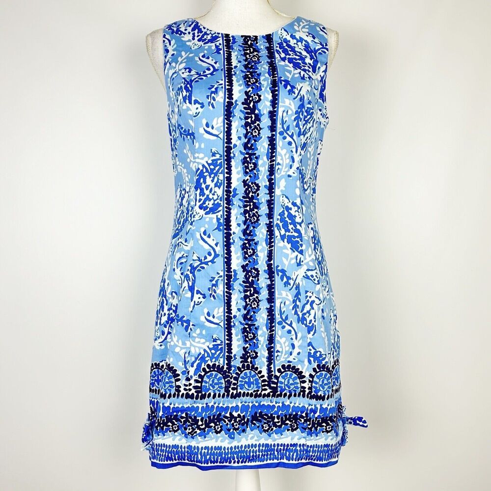 Lilly Pulitzer Mila Stretch Shift Dress Blue Peri Turtley Awesome Scoop Back 4 - Picture 2 of 8